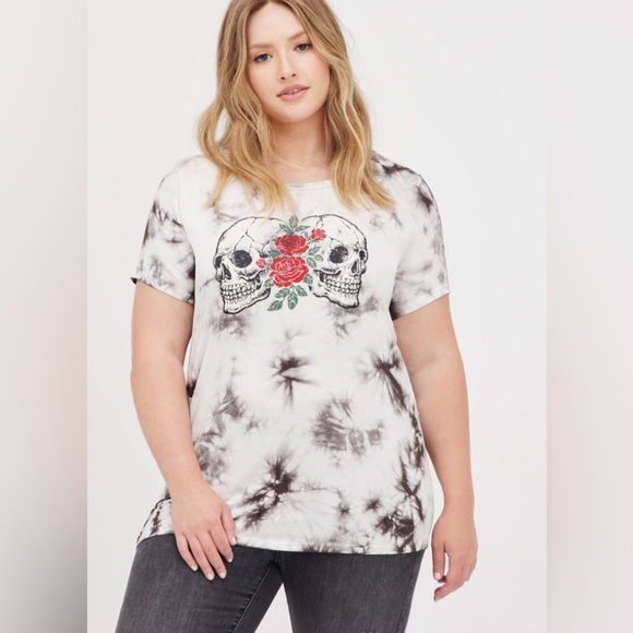 torrid Tops - Torrid Perfect Tee - Super Soft Skulls Tie-Dye White Roses Lightweight Plus Sz 3